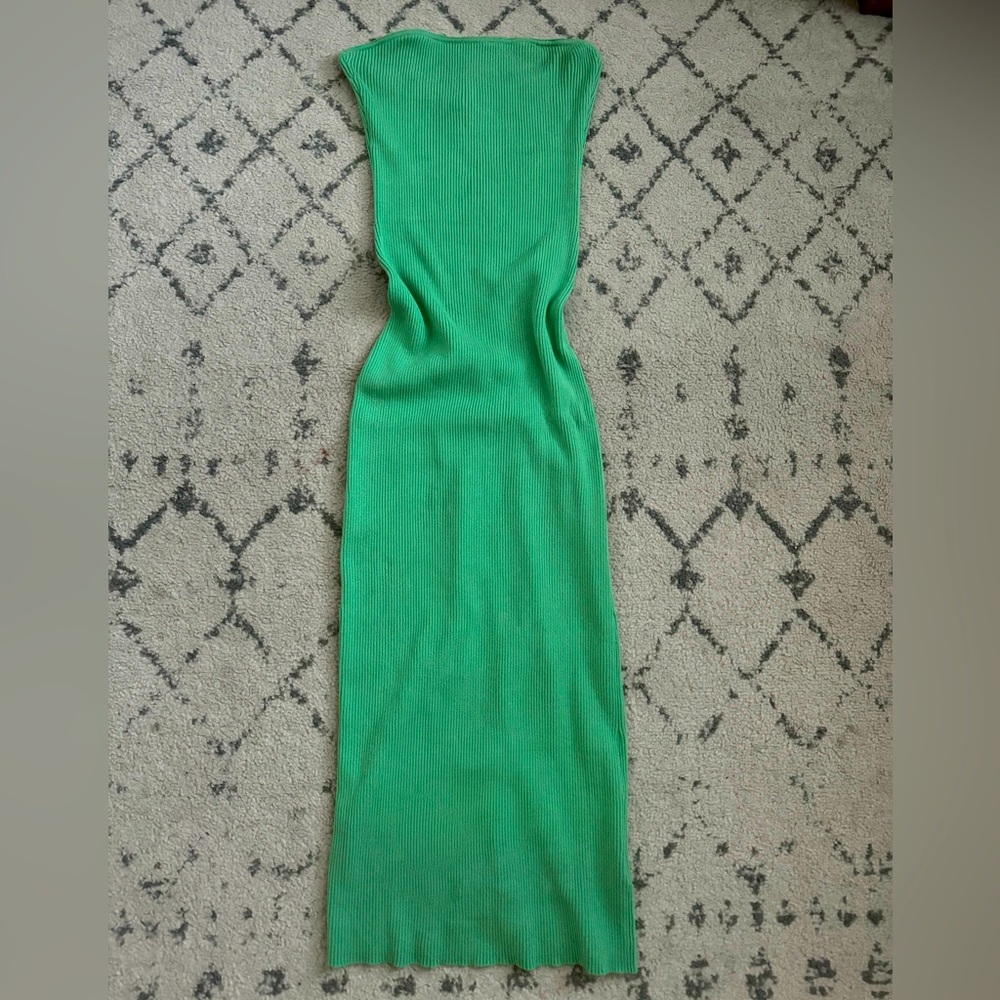 Green strapless midi dress